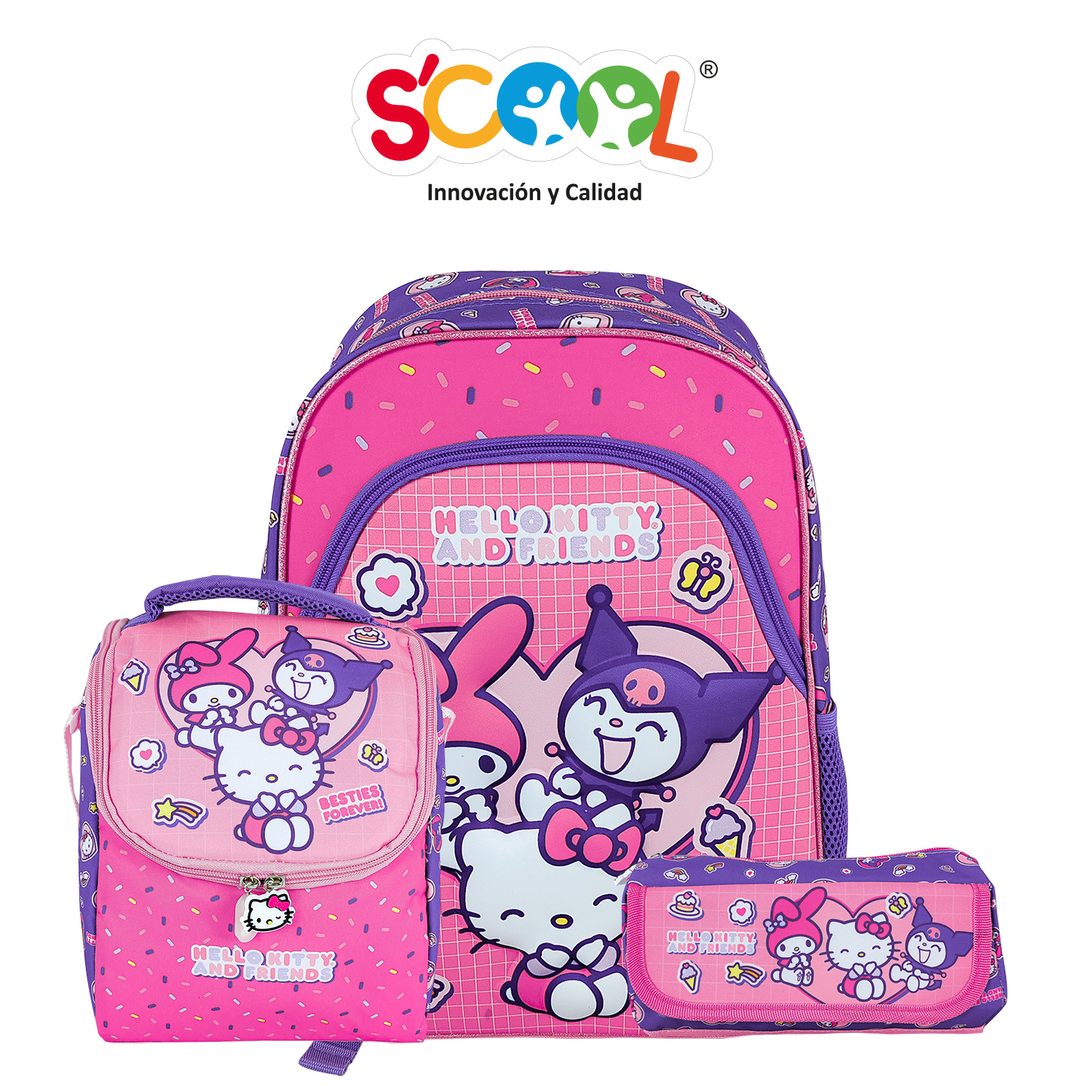 SET MOCHILA NEW DELUXE OFICIO EVA 3D HELLO KITTY & FRIENDS