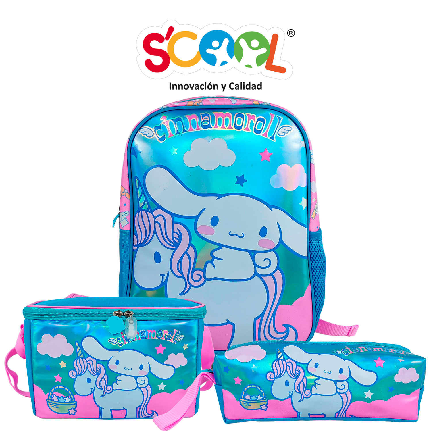 SET MOCH 1 BOLSILLO A4 PVC METALIZADO CINNAMOROLL