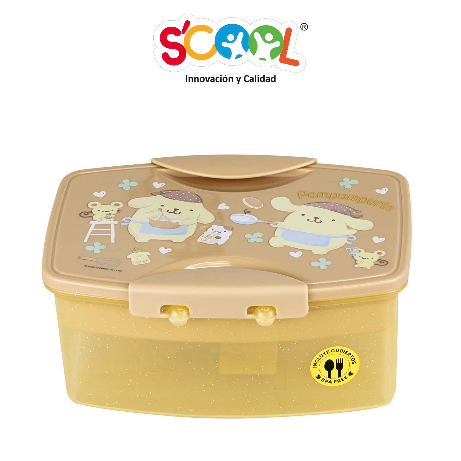 SCOOL TAPER PP BANDEJA CON DIVISIÓN Y CUBIERTOS 1.1LT POMPOMPURIN
