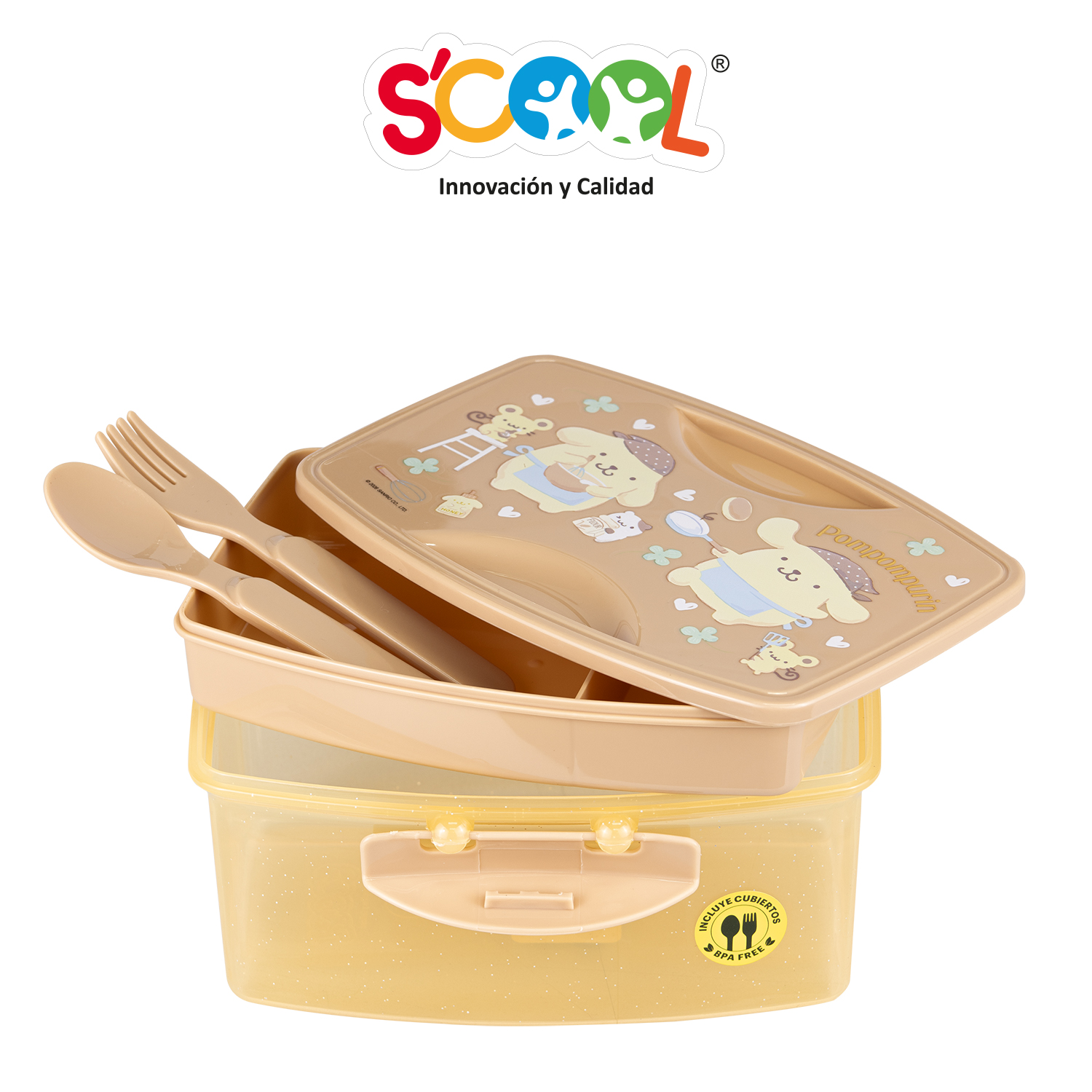 SCOOL TAPER PP BANDEJA CON DIVISIÓN Y CUBIERTOS 1.1LT POMPOMPURIN - Imagen 2