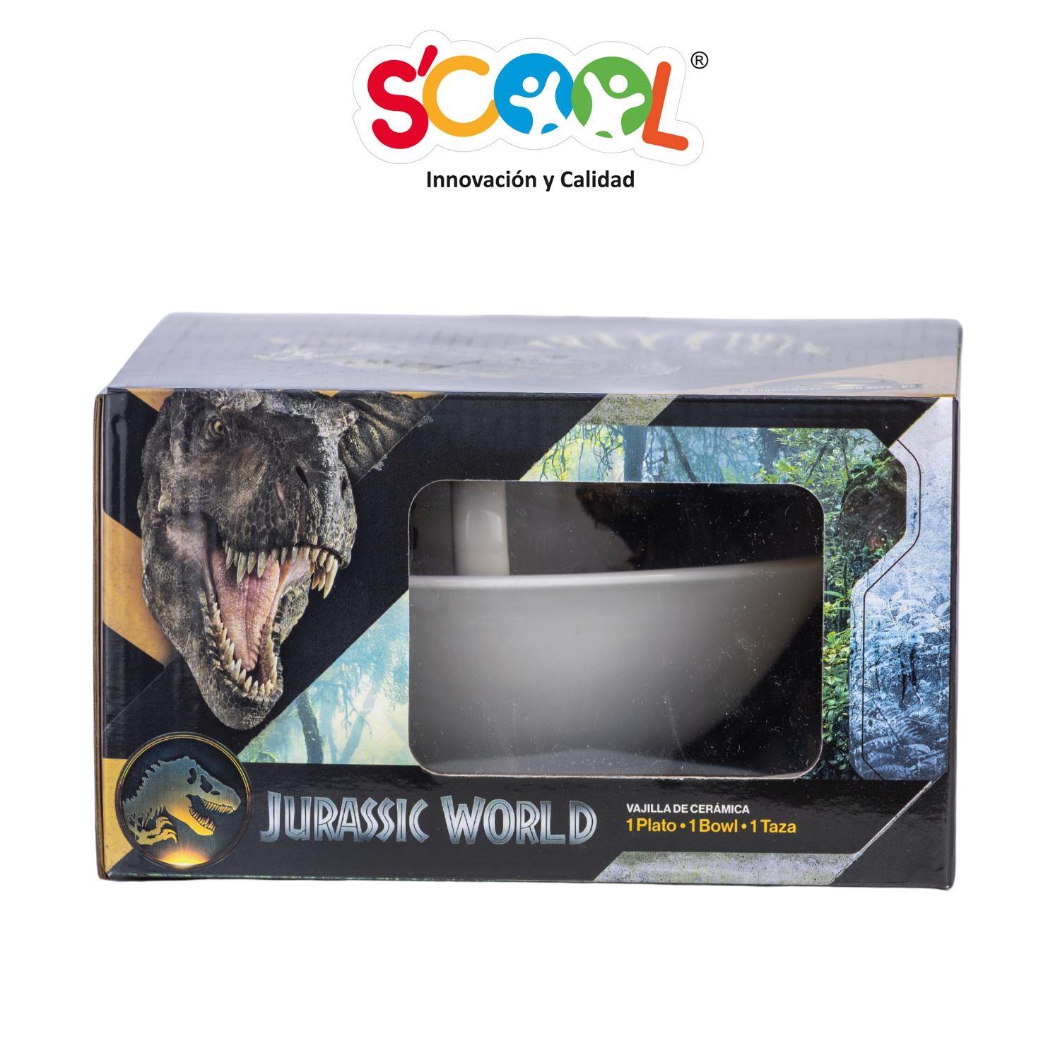 SCOOL SET DE VAJILLA DE CERÁMICA 3 PIEZAS CON TAZA JURASSIC - Imagen 2